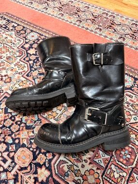 VTG Robert Wayne Melrose Leather Buckle Motorcycle Boots Size 7.5 Moto Steel Toe